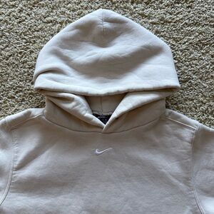 Nike Vintage Fleece Center Swoosh Cream Pullover Hoodie 100% Cotton 90s Y2K - XL